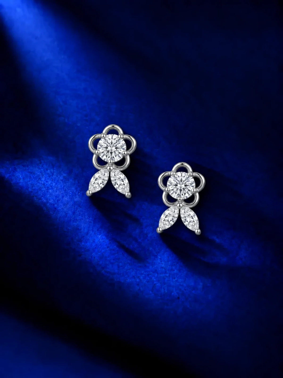 Floral Loop Leaf Drop Stud Earrings