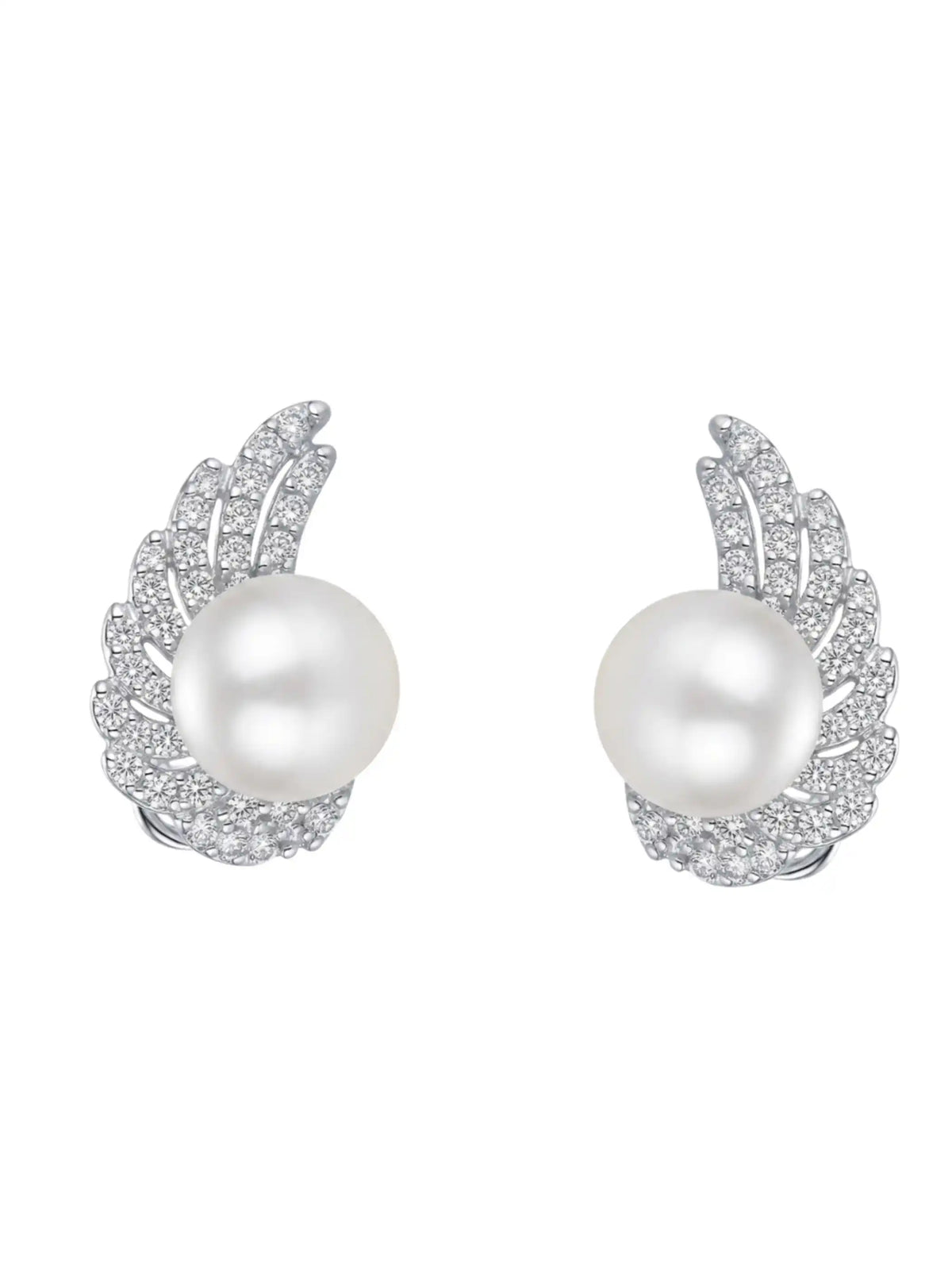 Winged Pearl Halo Stud Earrings