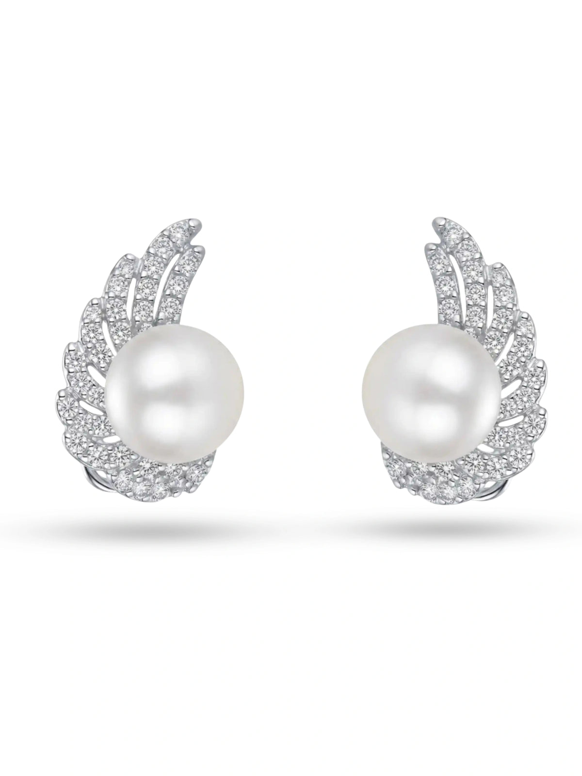 Winged Pearl Halo Stud Earrings