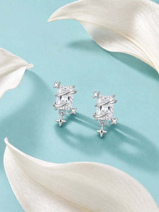 Wrapped Star Clear-Stone Stud Earrings