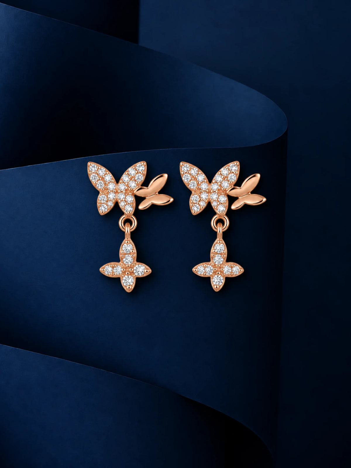Rose-Tone Butterfly Drop Earrings