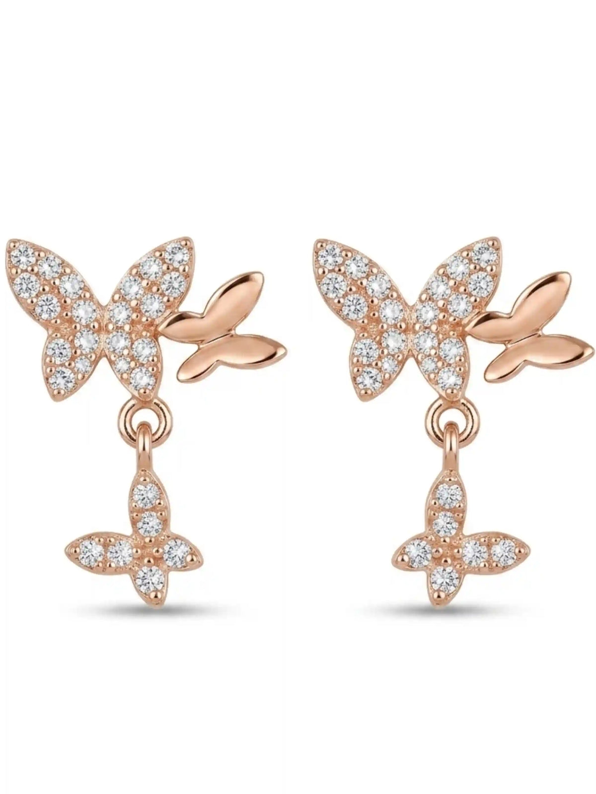 Rose-Tone Butterfly Drop Earrings